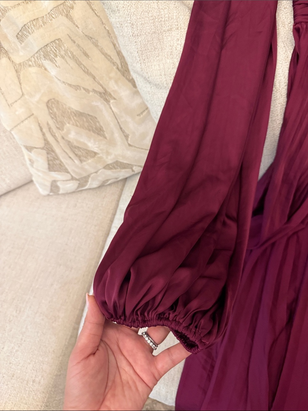 Mac Duggal Rich Plum Pleated Long Sleeve Midi Dress - Picture 10 of 11
